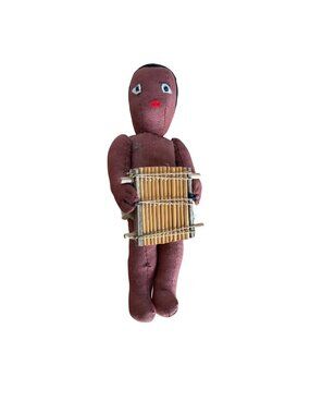 Handcrafted Cloth Doll Bamboo Instrument Skirt VTG African Souvenir Folk Art
